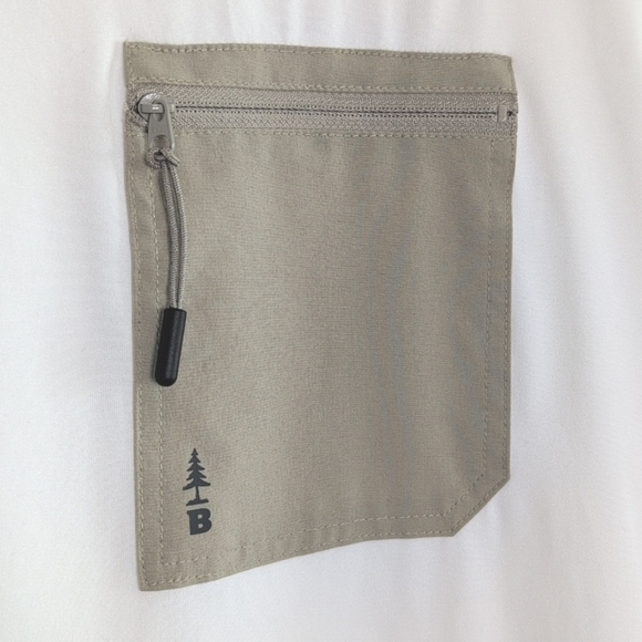 Bass Outdoor White Long Sleeve Tee Front Tan Zipper Pocket Men's XXL - Picture 5 of 9